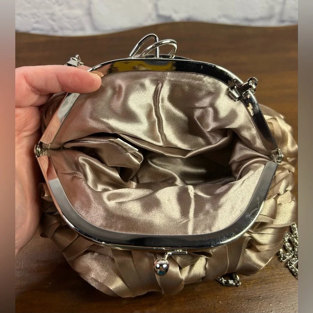 Elegant Satin Rose Clutch with Rhinestone Handle